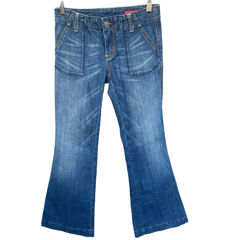 Yaso‎ Jeans Womens Size 3/4 Embroidered Y2K Bootcut Medium Wash Low Rise